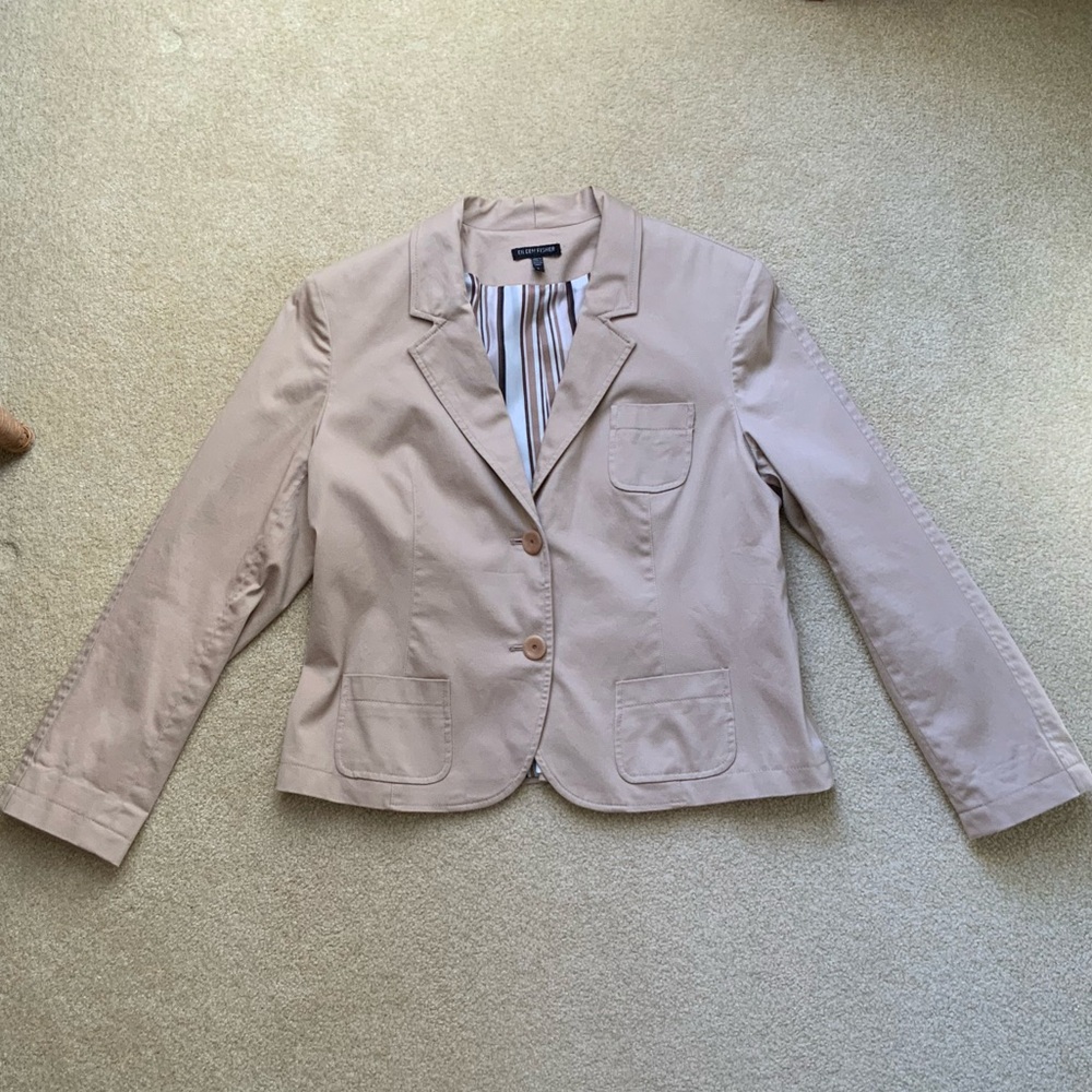 Eileen Fisher classic cropped cotton khaki blazer size large